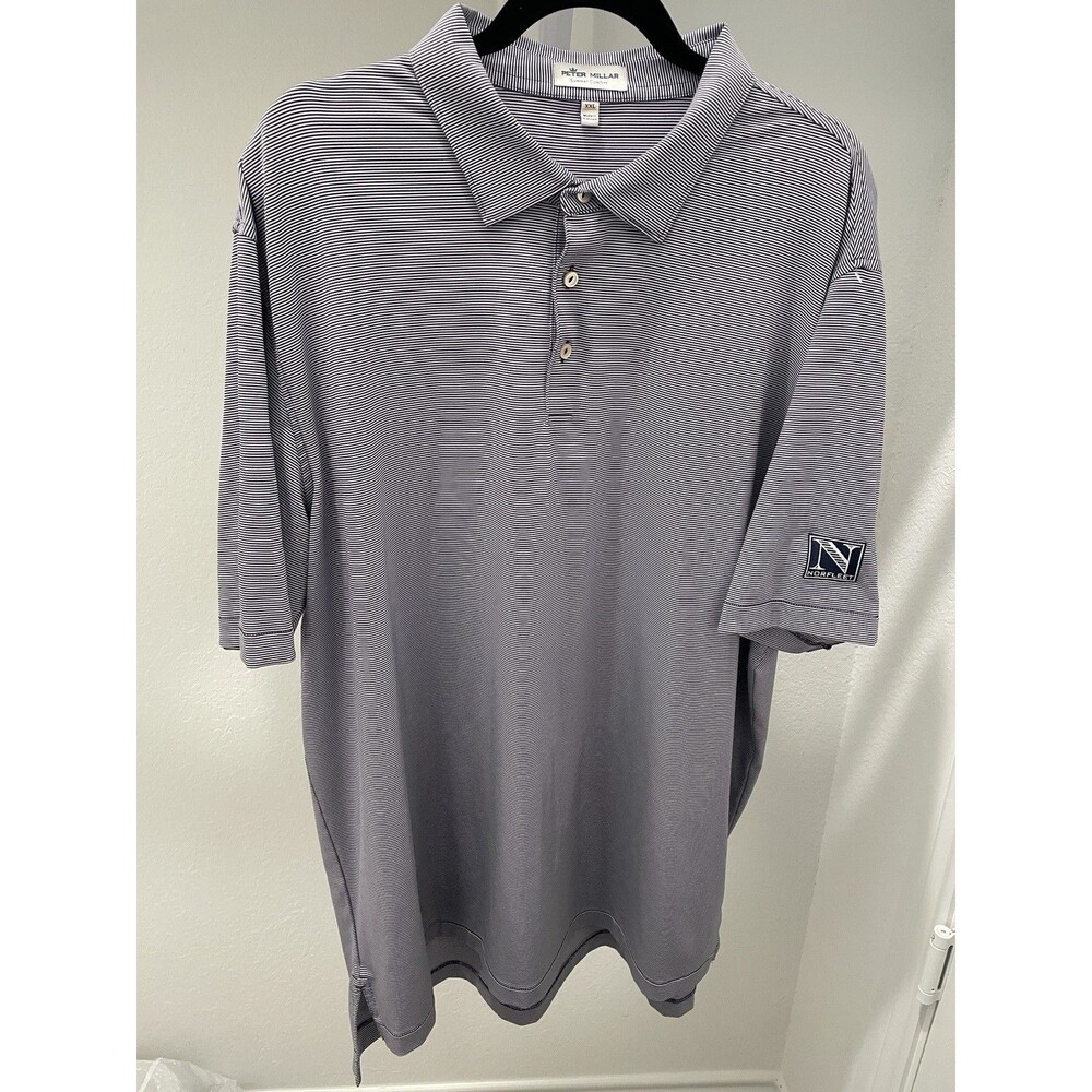 Peter Millar Shirt Mens XXL Summer Comfort Blue Striped Golf W/ Logo On Sleeve